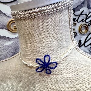 5 for $30 Beaded Blue Flower Choker Necklace Y2K